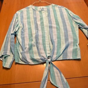 Striped Tie-Front Blouse